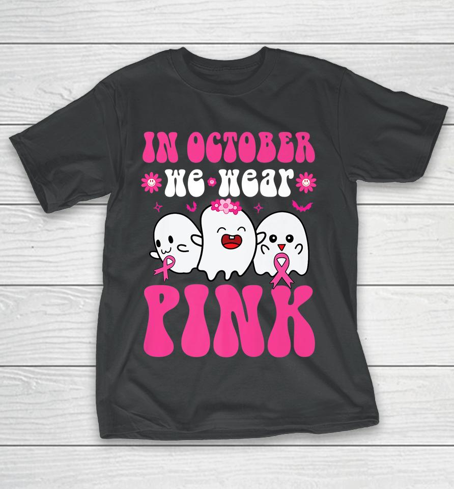 Groovy Wear Pink Breast Cancer Warrior Ghost Halloween Girls T-Shirt