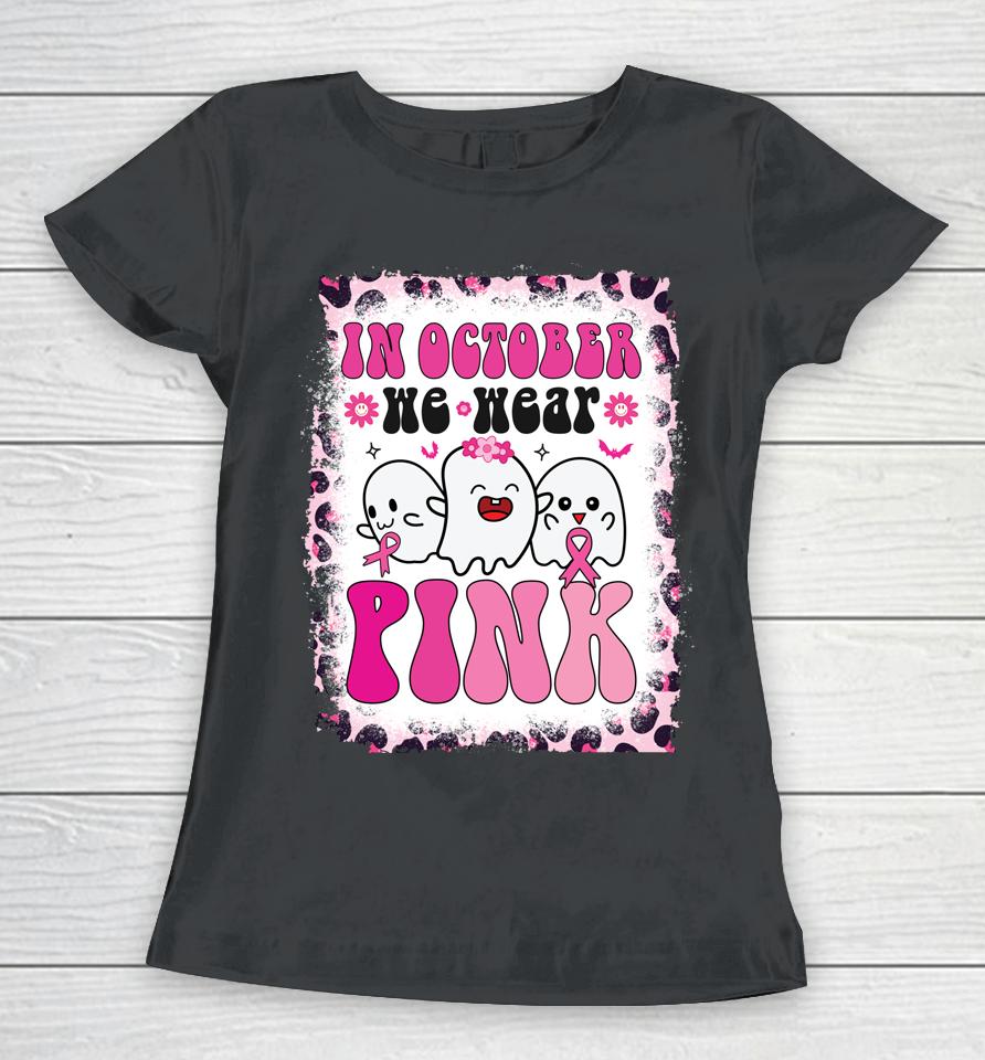 Groovy Wear Pink Breast Cancer Warrior Ghost Halloween Girls Women T-Shirt