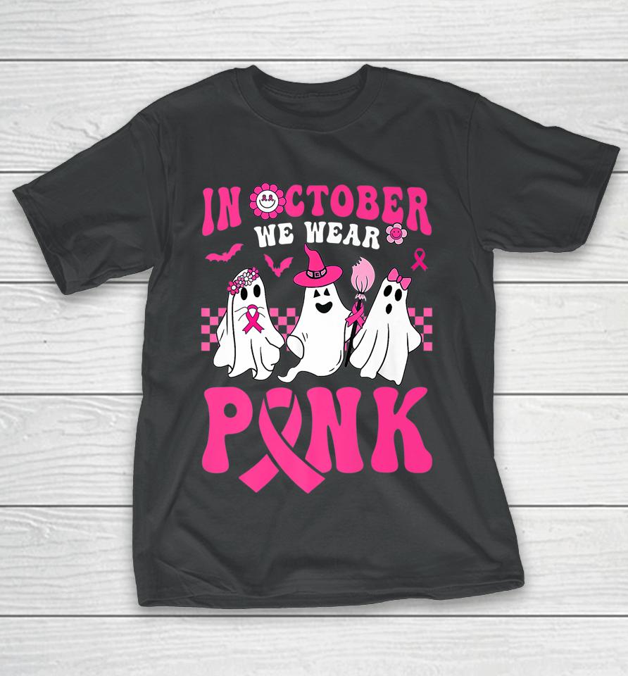 Groovy Wear Pink Breast Cancer Warrior Ghost Halloween T-Shirt