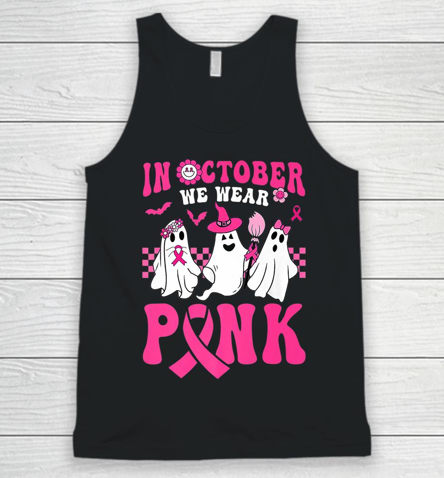 Groovy Wear Pink Breast Cancer Warrior Ghost Halloween Unisex Tank Top