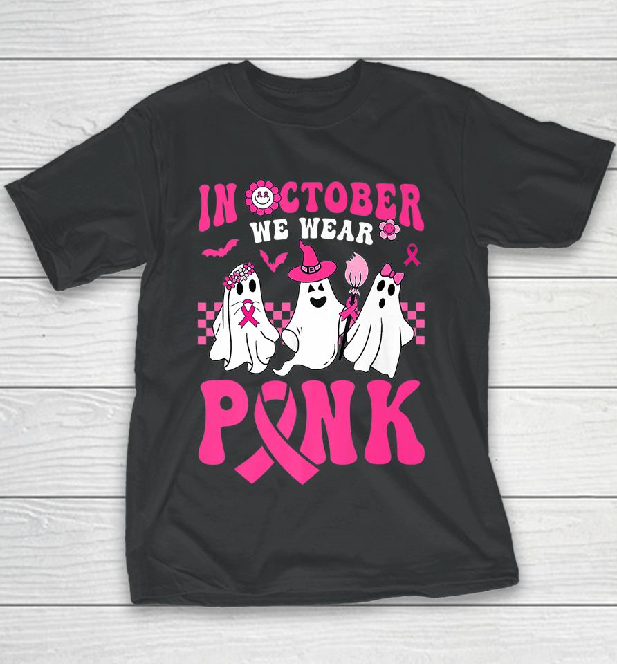 Groovy Wear Pink Breast Cancer Warrior Ghost Halloween Youth T-Shirt