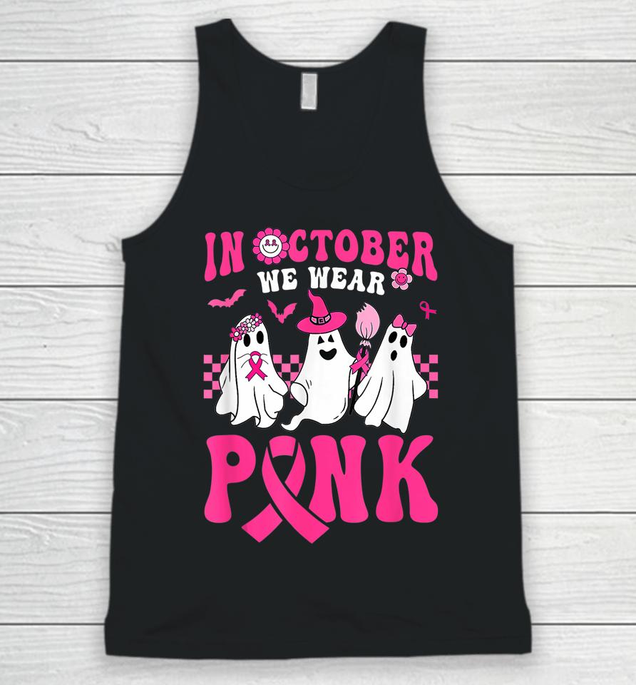 Groovy Wear Pink Breast Cancer Warrior Ghost Halloween Unisex Tank Top