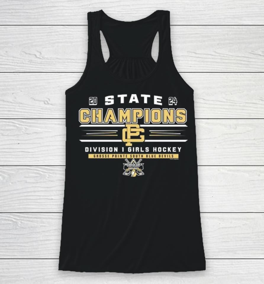 Grosse Pointe South Blue Devils 2024 State Champions Division 1 Girls Hockey Racerback Tank