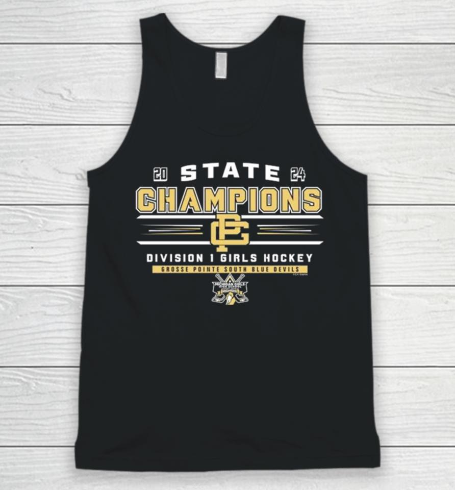 Grosse Pointe South Blue Devils 2024 State Champions Division 1 Girls Hockey Unisex Tank Top
