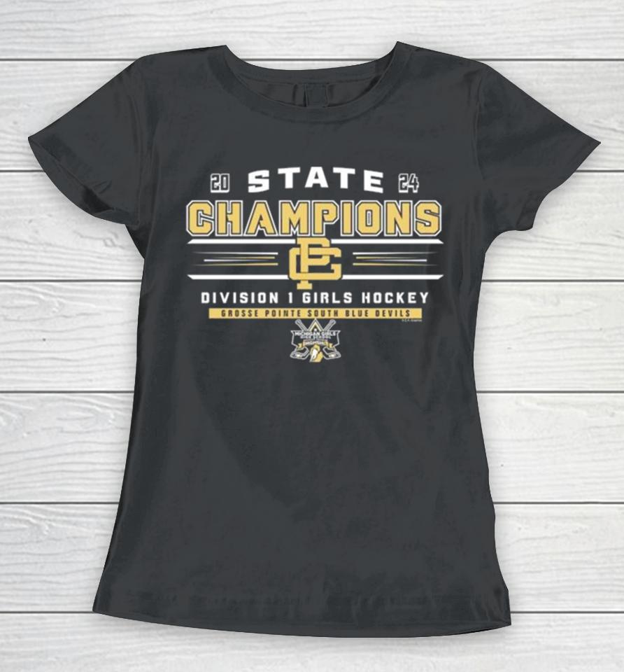 Grosse Pointe South Blue Devils 2024 State Champions Division 1 Girls Hockey Women T-Shirt