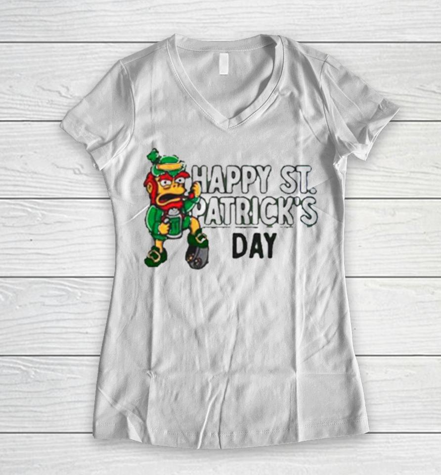 Groundskeeper Willie Happy St Patrick’s Day 2024 Women V-Neck T-Shirt