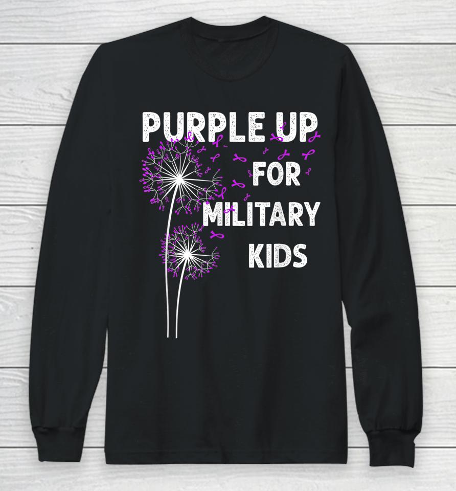 Gr|Purple Up For Military Kids Shirt Soldier Dandelion Long Sleeve T-Shirt