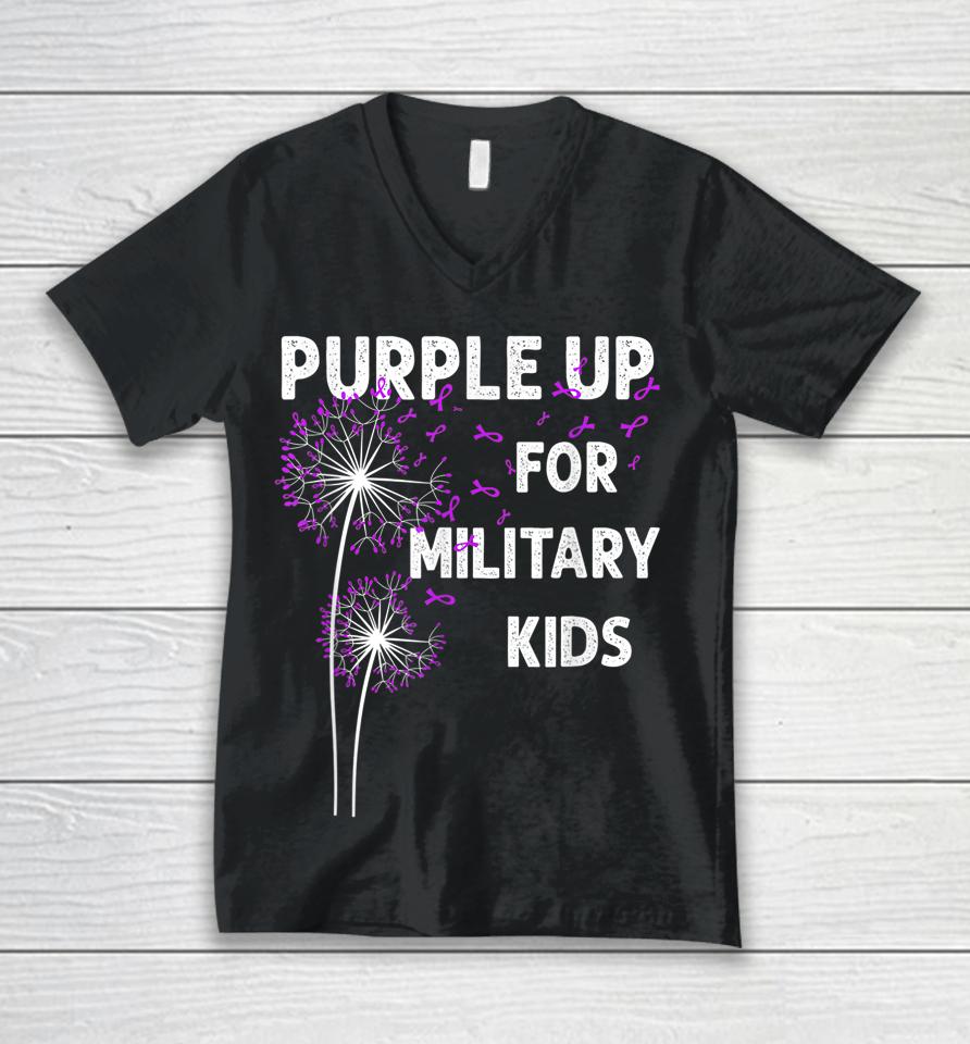 Gr|Purple Up For Military Kids Shirt Soldier Dandelion Unisex V-Neck T-Shirt