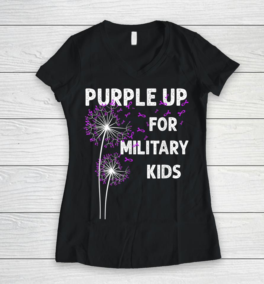 Gr|Purple Up For Military Kids Shirt Soldier Dandelion Women V-Neck T-Shirt