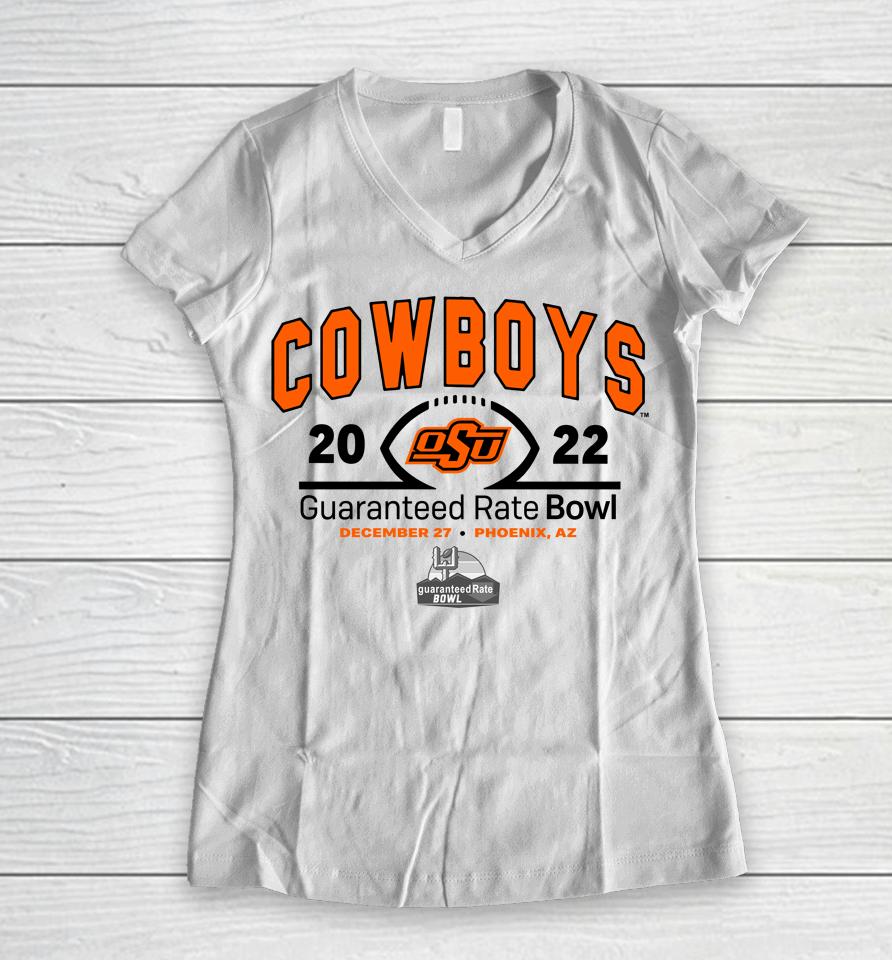 Guaranteed Rate Bowl 2022 Oklahoma State Team Logo Women V-Neck T-Shirt