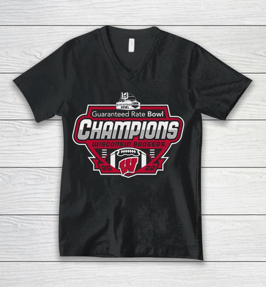 Guaranteed Rate Bowl 2022 Wisconsin Dadgers Champions Shield Unisex V-Neck T-Shirt