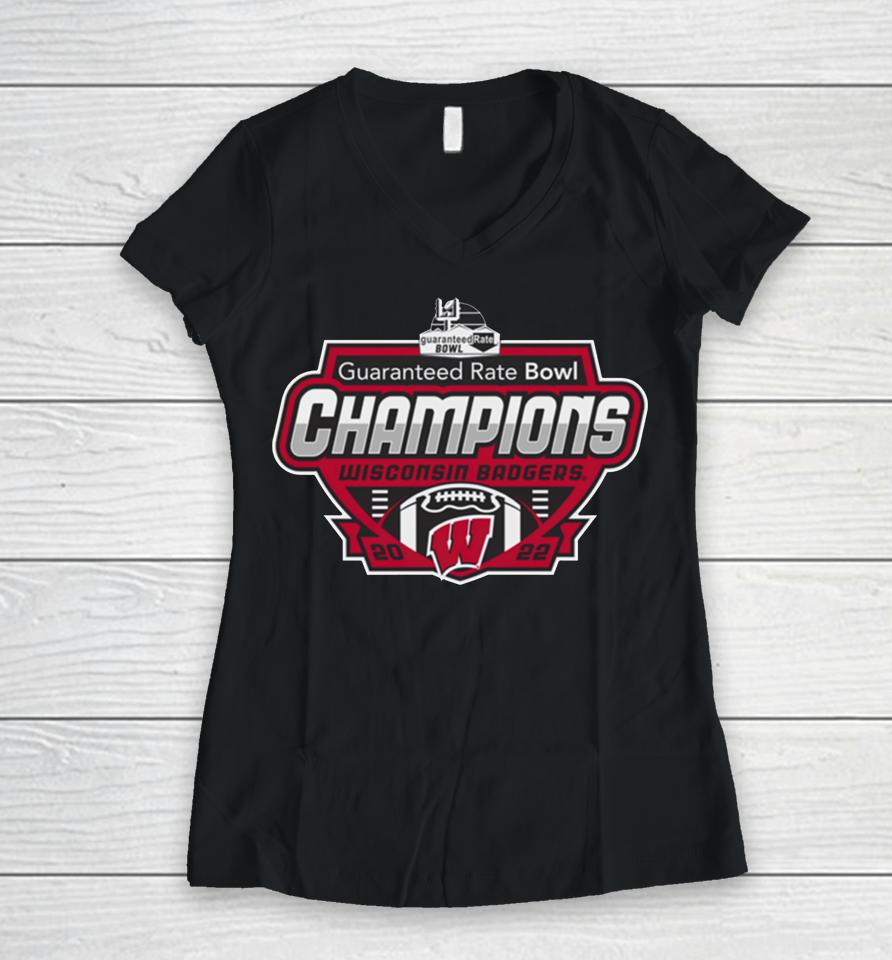 Guaranteed Rate Bowl 2022 Wisconsin Dadgers Champions Shield Women V-Neck T-Shirt