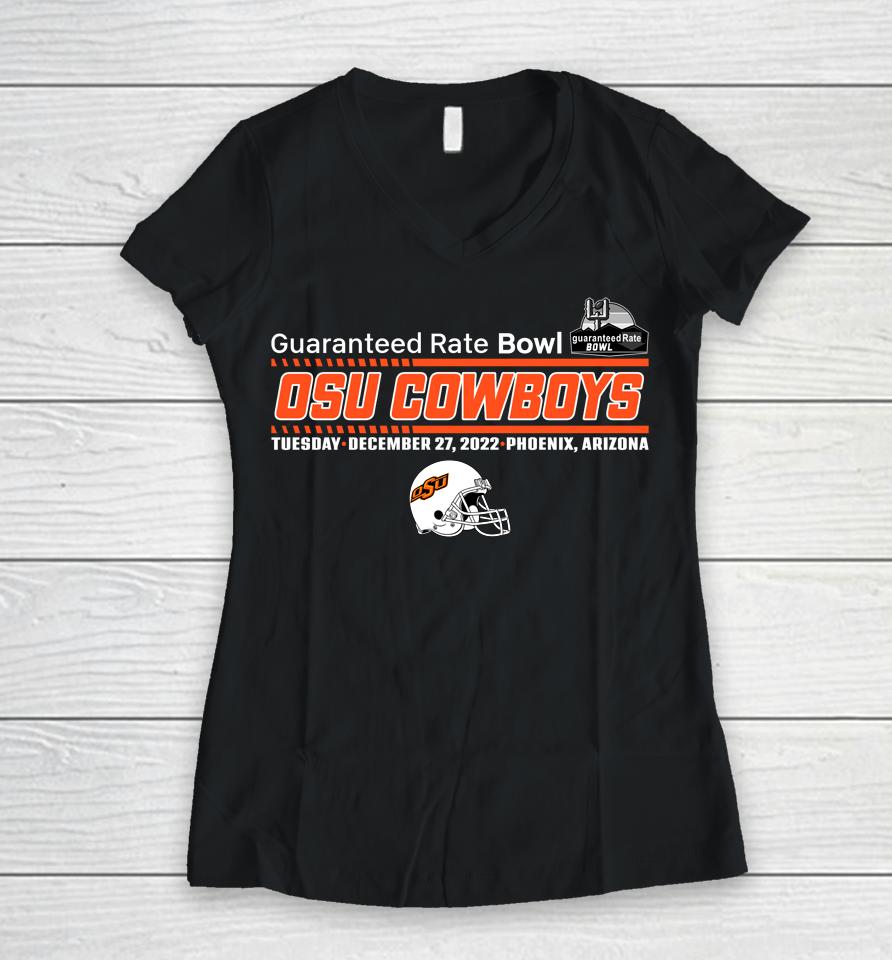 Guaranteed Rate Bowl Oklahoma State Team Helmet Women V-Neck T-Shirt