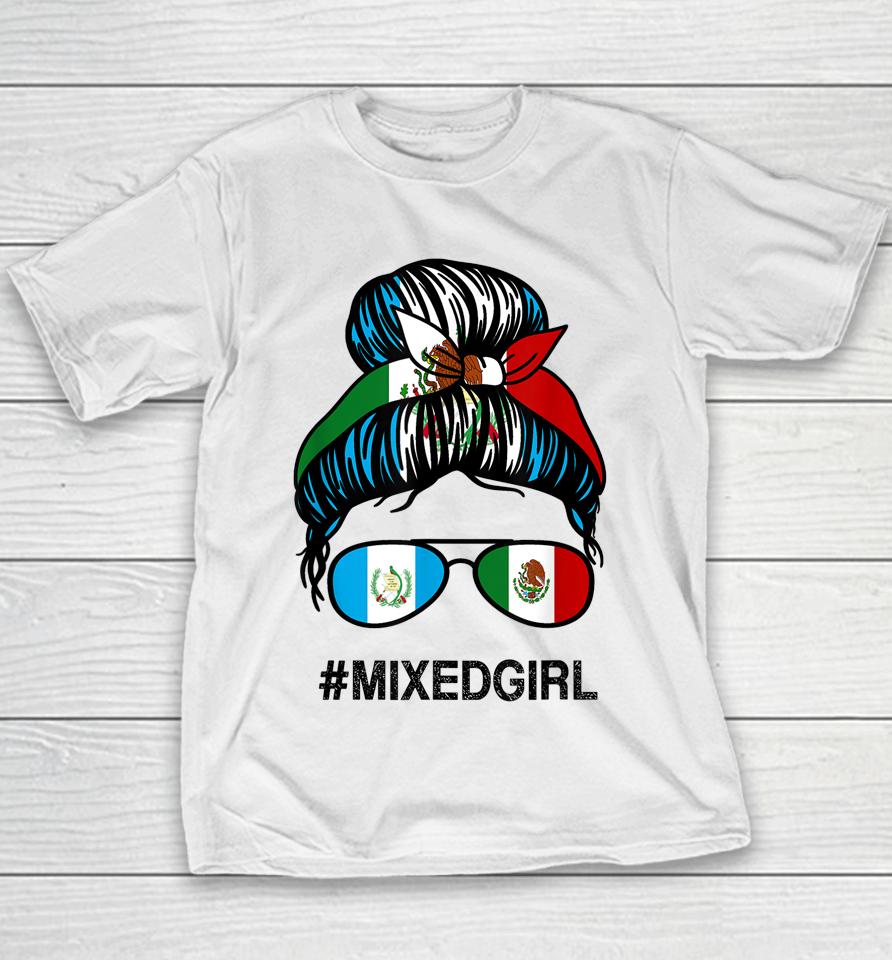 Guatemala Mexico Flag Guatemalan Mexican Messy Bun Youth T-Shirt