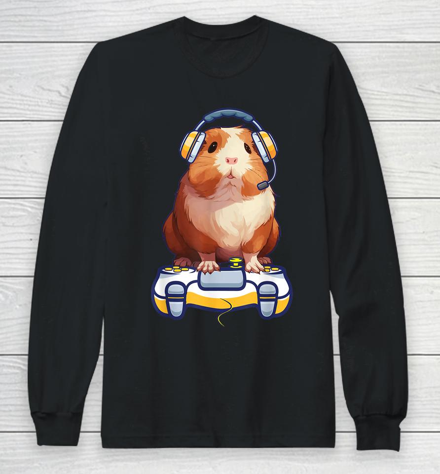 Guinea Pig And Video Gamer Lover Fluffy Cavy Gamers Long Sleeve T-Shirt