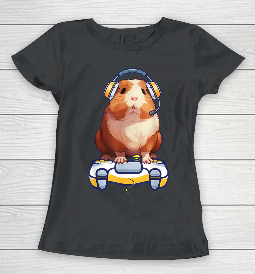 Guinea Pig And Video Gamer Lover Fluffy Cavy Gamers Women T-Shirt
