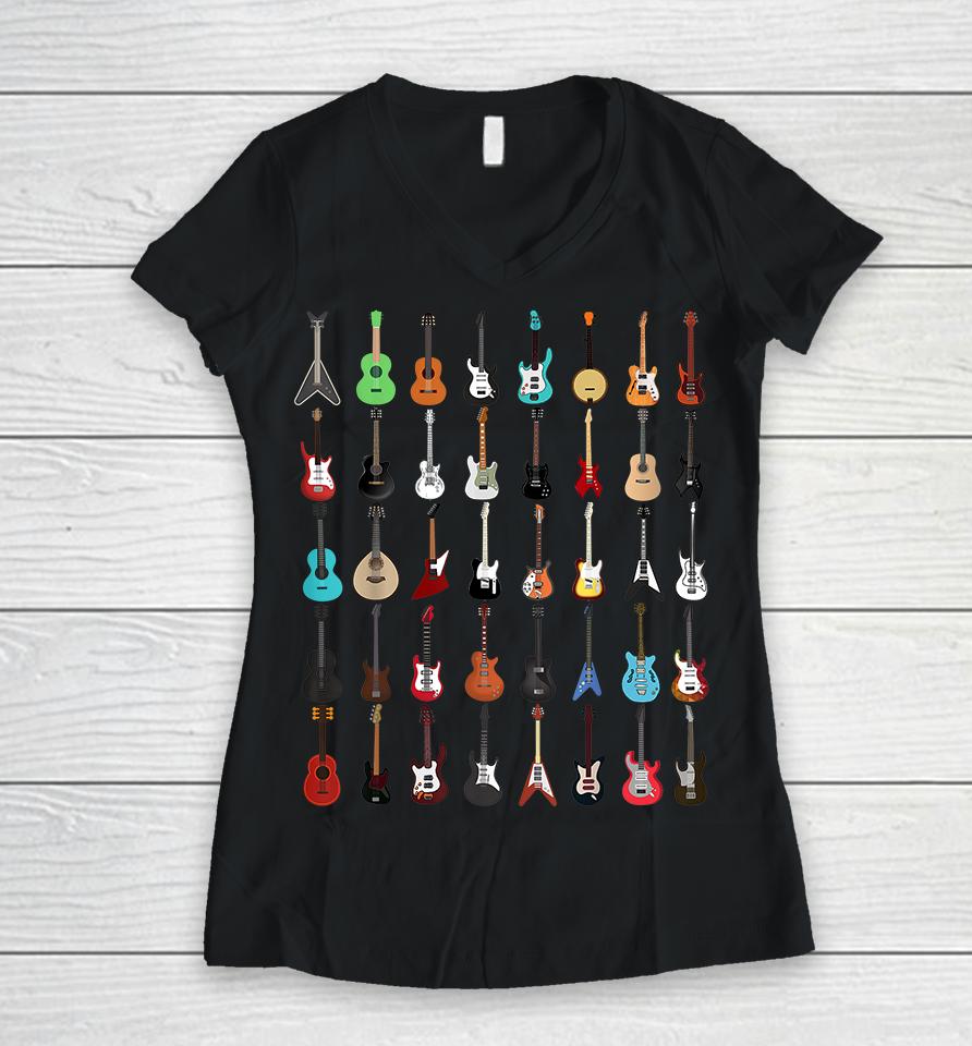 Guitar Musical Instrument Women V-Neck T-Shirt