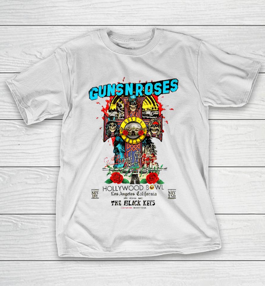Guns N Roses Hollywood Bowl Los Angeles California With The Black Keys Live Nation 1St And 2Nd November 2023 Tour T-Shirt