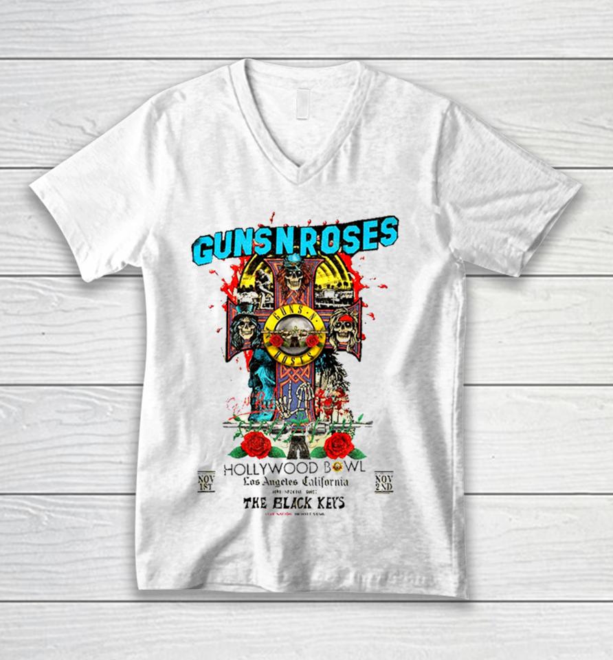 Guns N Roses Hollywood Bowl Los Angeles California With The Black Keys Live Nation 1St And 2Nd November 2023 Tour Unisex V-Neck T-Shirt