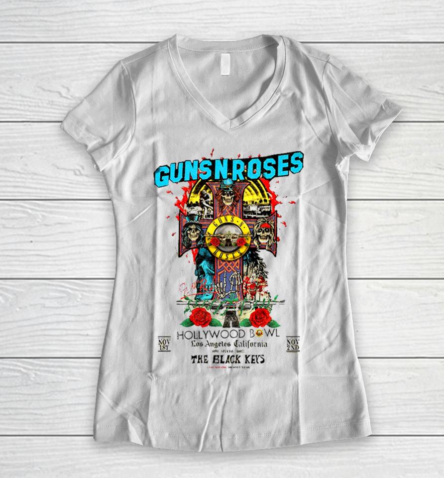 Guns N Roses Hollywood Bowl Los Angeles California With The Black Keys Live Nation 1St And 2Nd November 2023 Tour Women V-Neck T-Shirt