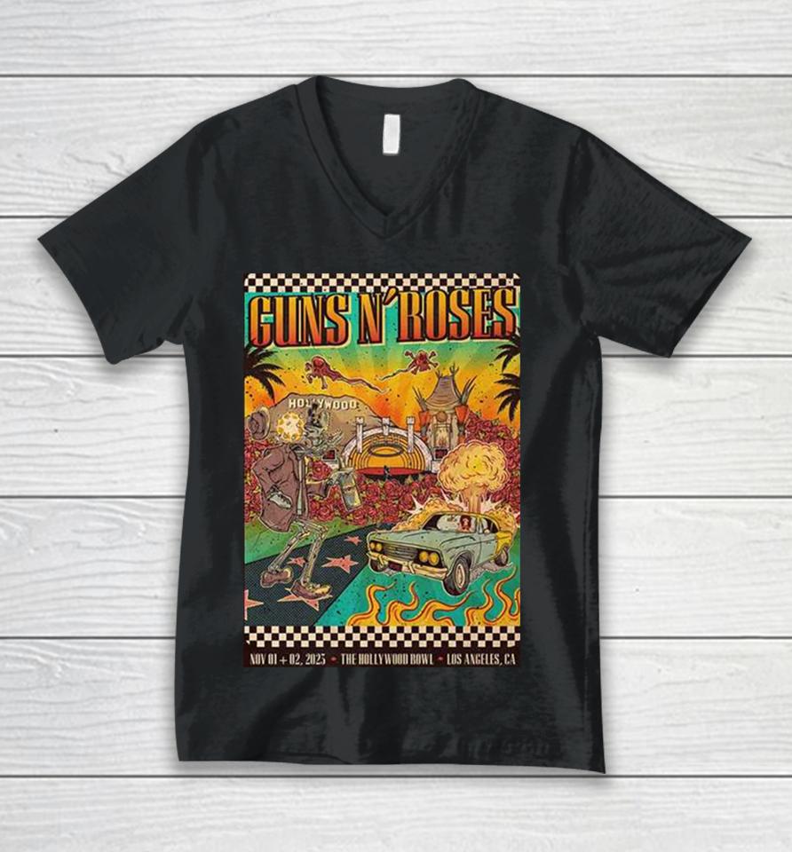 Guns N Roses Hollywood Bowl Los Angeles California With Very Special Guest The Black Keys In 1St And 2Nd November 2023 Unisex V-Neck T-Shirt