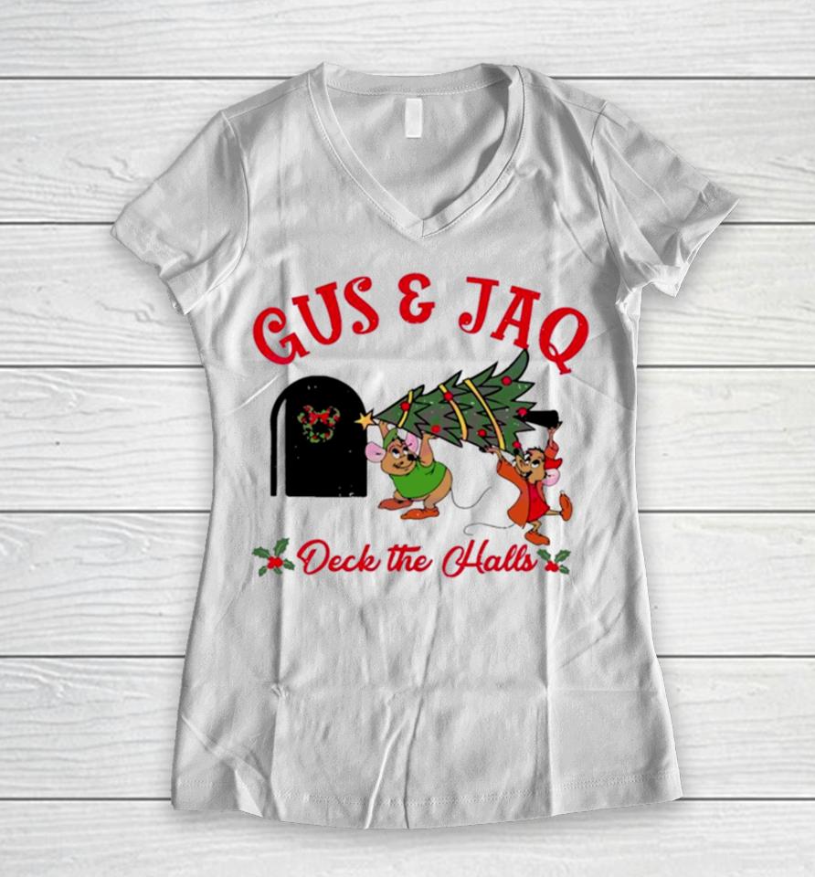 Gus And Jaq Mouse Deck The Halls Women V-Neck T-Shirt