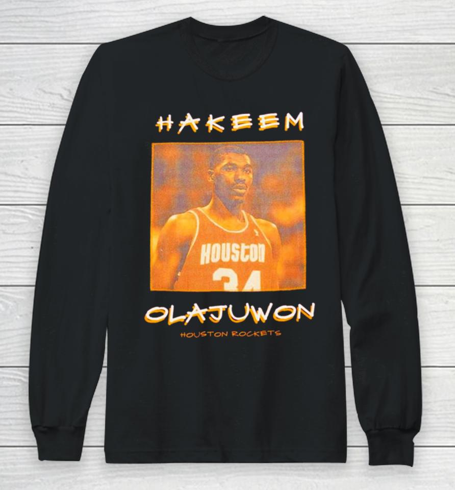 Hakeem Olajuwon Houston Rockets Vintage Logo Long Sleeve T-Shirt