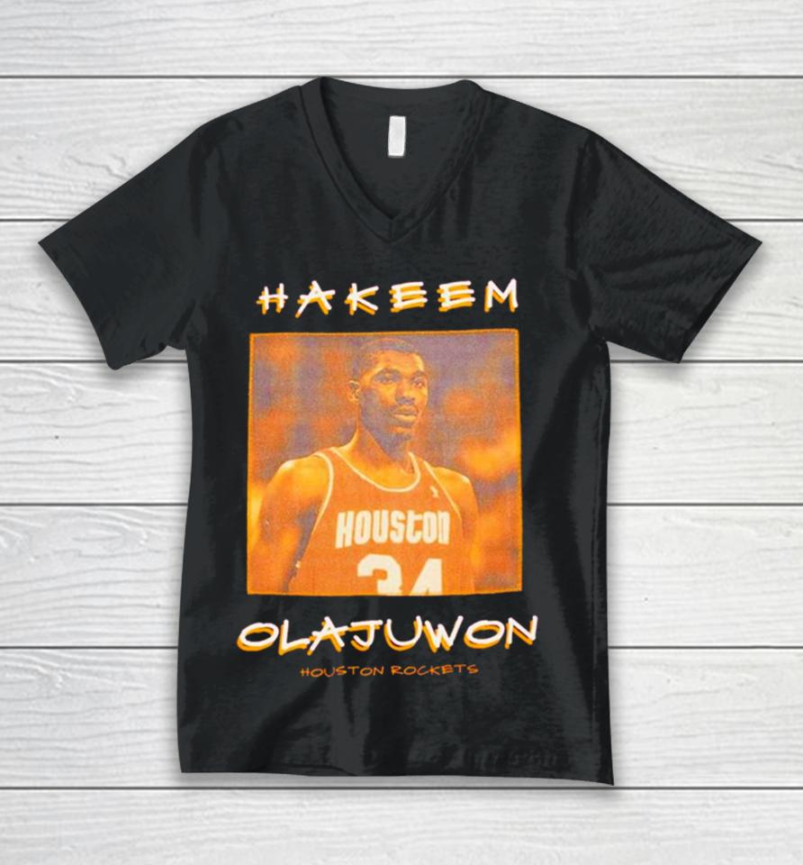 Hakeem Olajuwon Houston Rockets Vintage Logo Unisex V-Neck T-Shirt