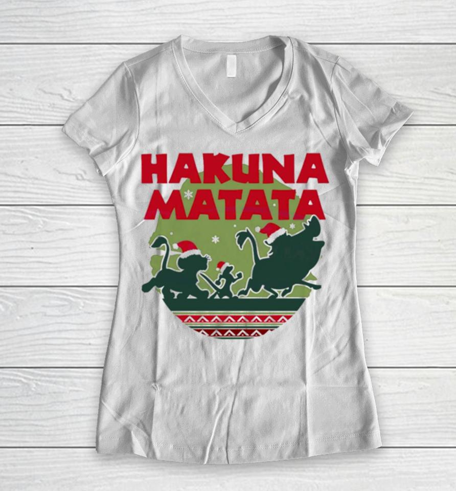 Hakuna Matata Simba Timon Pumbaa Christmas Women V-Neck T-Shirt