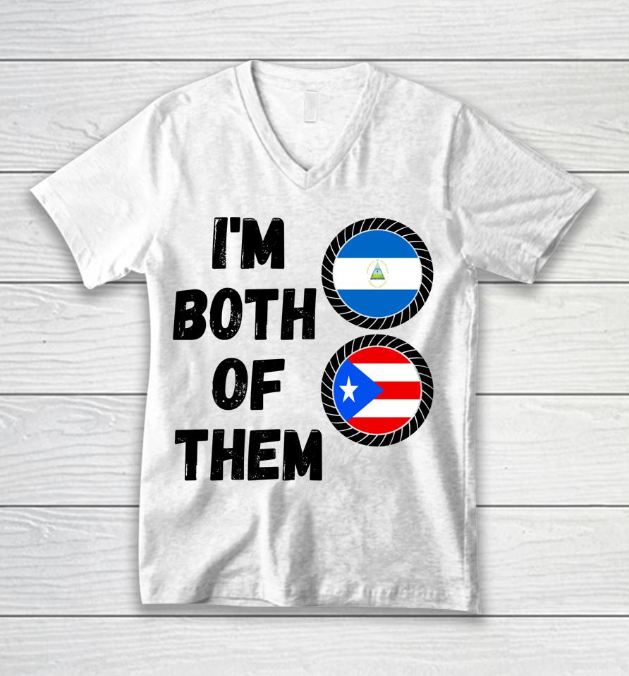 Half Nicaraguan Half Puerto Rican Dna Nicaragua Roots Flag Unisex V-Neck T-Shirt
