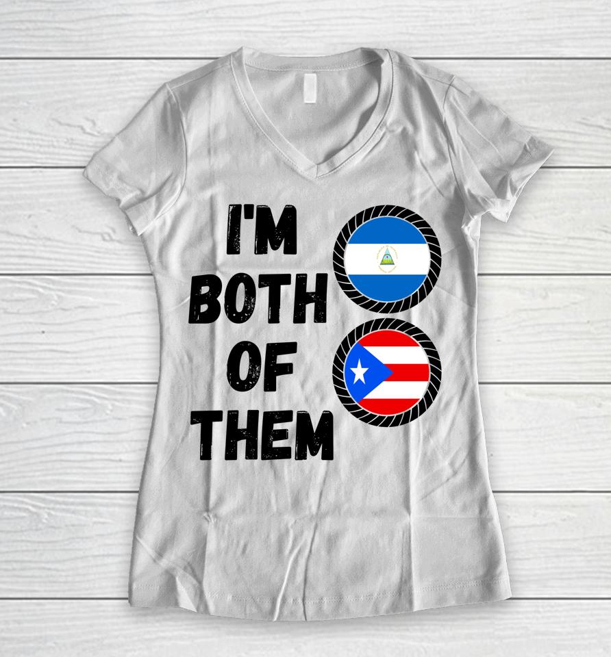 Half Nicaraguan Half Puerto Rican Dna Nicaragua Roots Flag Women V-Neck T-Shirt