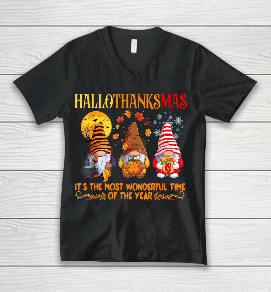 Hallothankmas Gnome It's The Most Wonderful Time Of The Year Unisex V-Neck T-Shirt