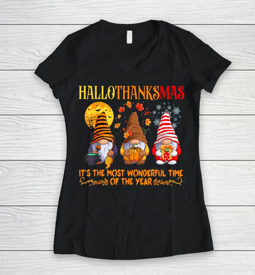 Hallothankmas Gnome It's The Most Wonderful Time Of The Year Women V-Neck T-Shirt