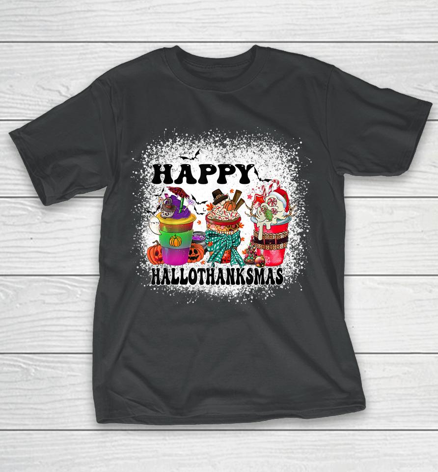 Hallothanksmas Happy Halloween Thankgiving And Christmas T-Shirt
