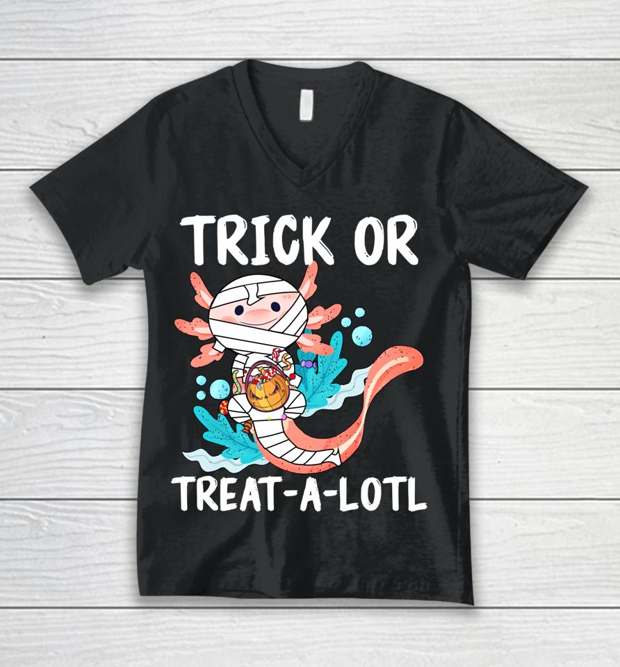 Halloween Axolotl Mummy Trick Or Treat A Lotl Unisex V-Neck T-Shirt