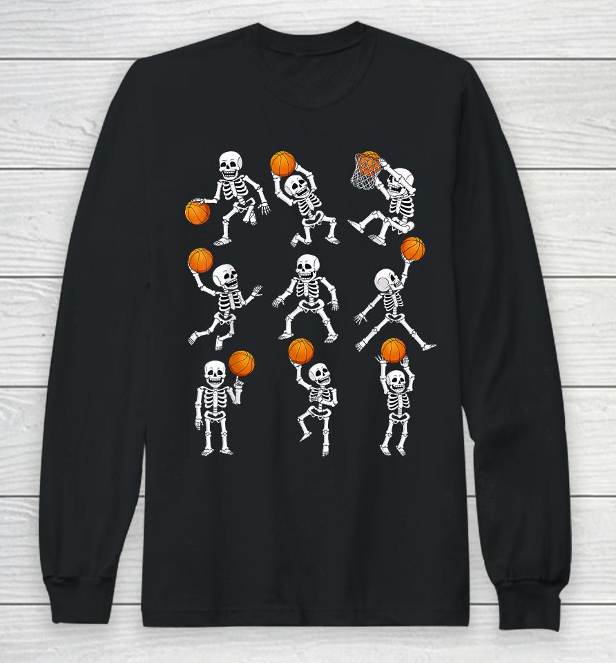 Halloween Basketball Skeletons Dunking Dribble Long Sleeve T-Shirt