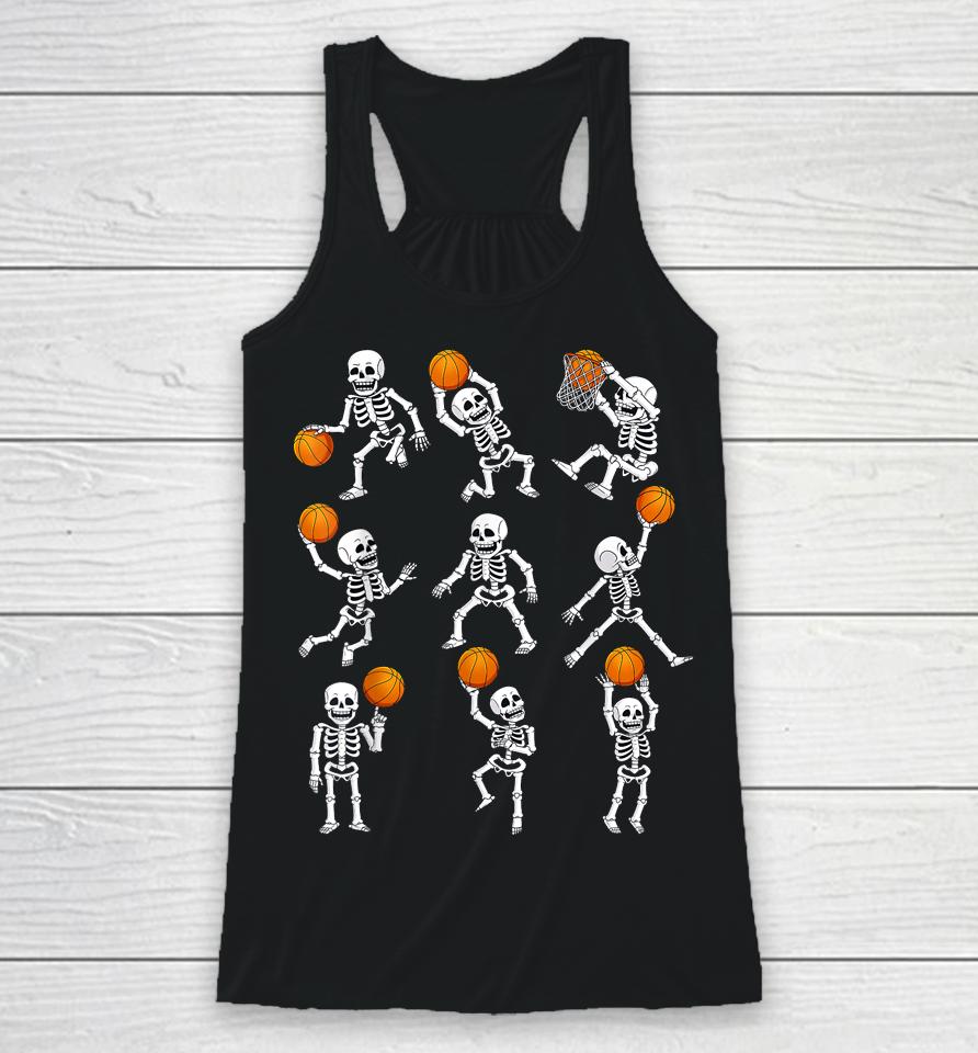 Halloween Basketball Skeletons Dunking Dribble Racerback Tank