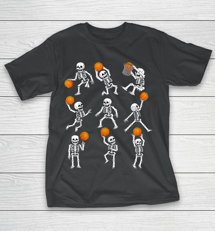 Halloween Basketball Skeletons Dunking Dribble T-Shirt