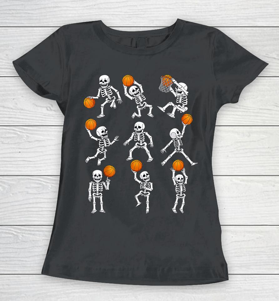 Halloween Basketball Skeletons Dunking Dribble Women T-Shirt