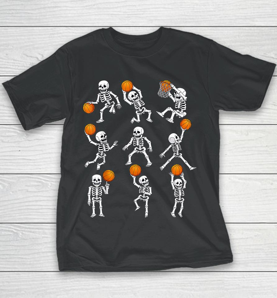 Halloween Basketball Skeletons Dunking Dribble Youth T-Shirt