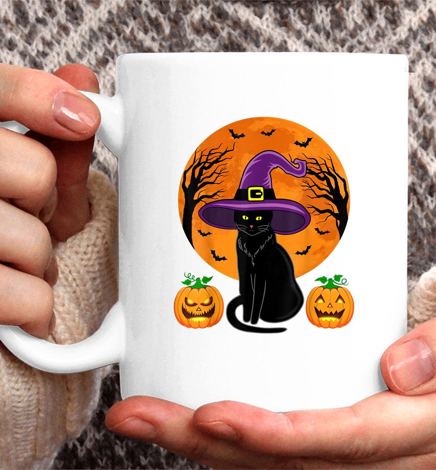 Halloween Black Cat Witch Hat Pumpkin Coffee Mug