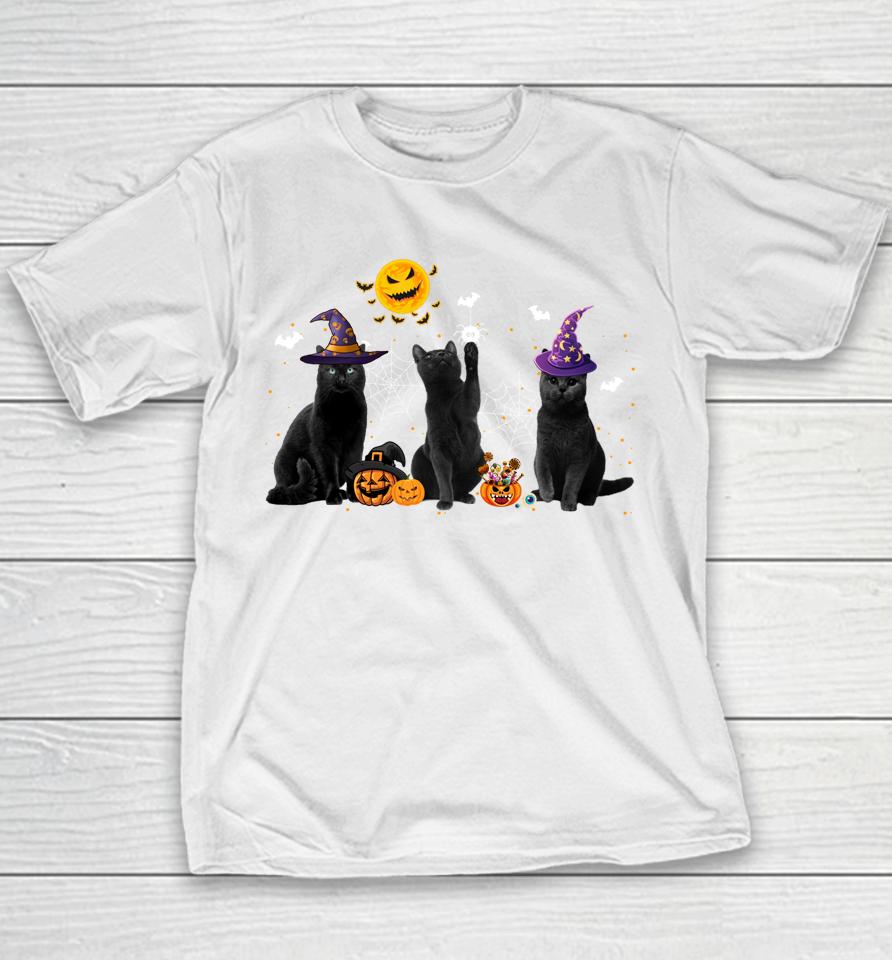 Halloween Black Cat Witch Hat Pumpkin Youth T-Shirt