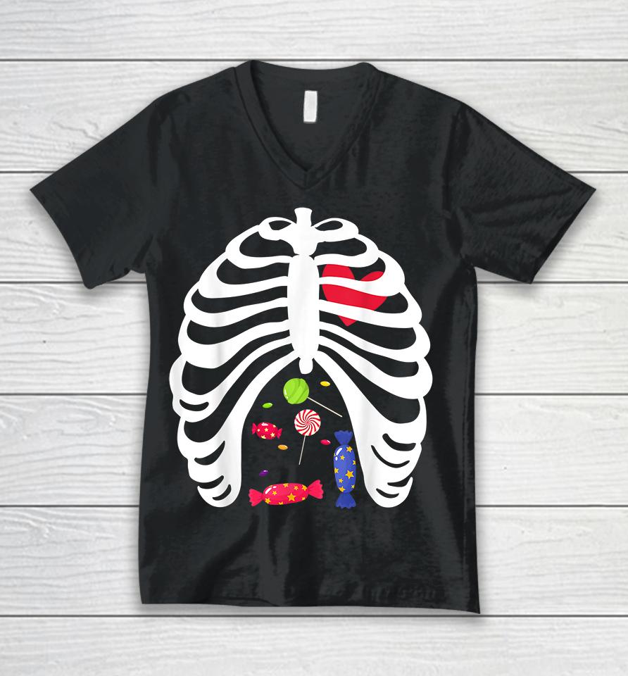 Halloween Candy Skeleton Rib Cage Unisex V-Neck T-Shirt