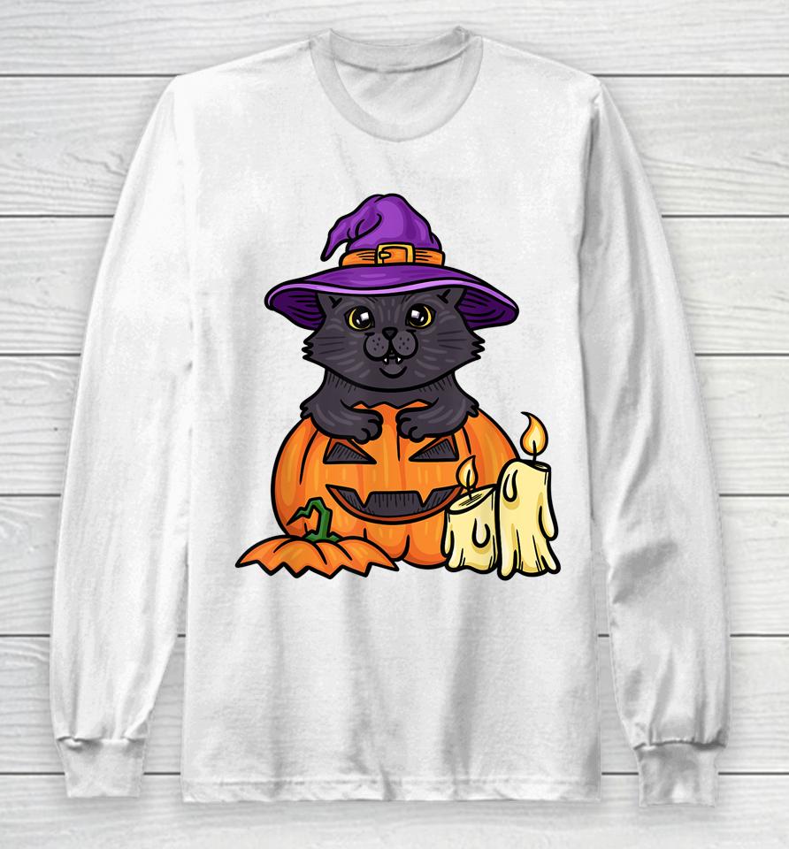 Halloween Cat T-Shirt Spooky Halloween Cat Long Sleeve T-Shirt