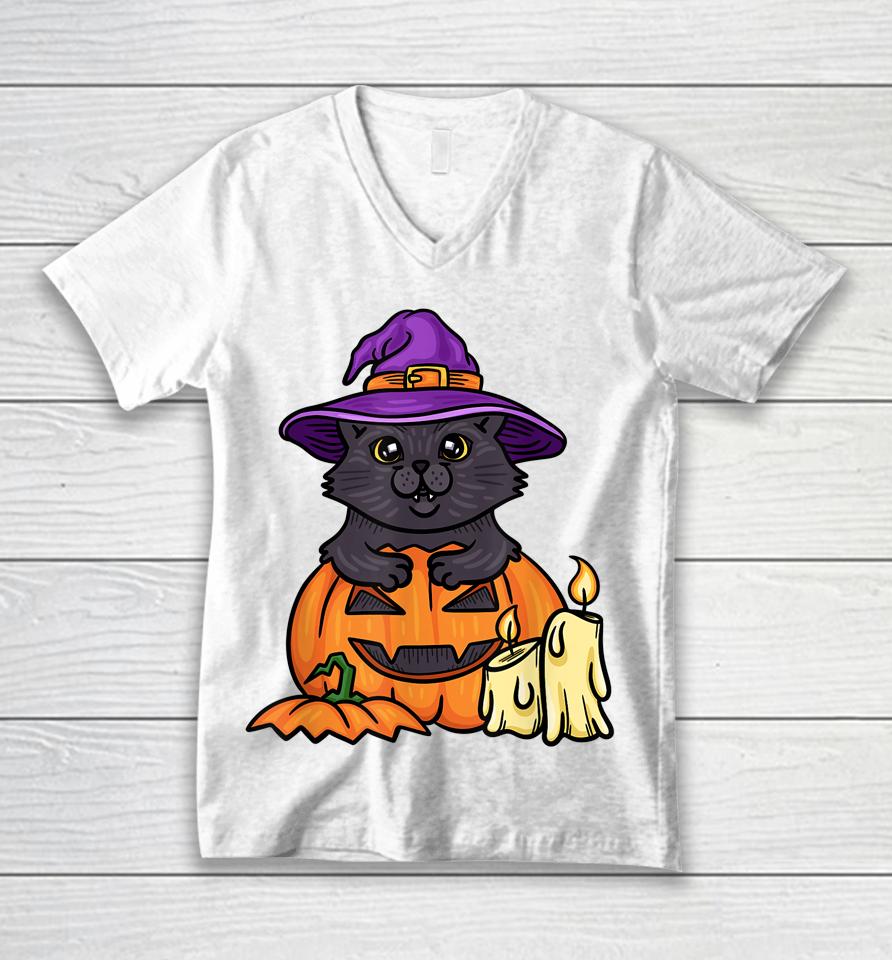 Halloween Cat T-Shirt Spooky Halloween Cat Unisex V-Neck T-Shirt