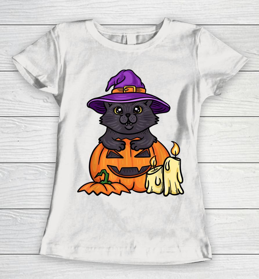 Halloween Cat T-Shirt Spooky Halloween Cat Women T-Shirt