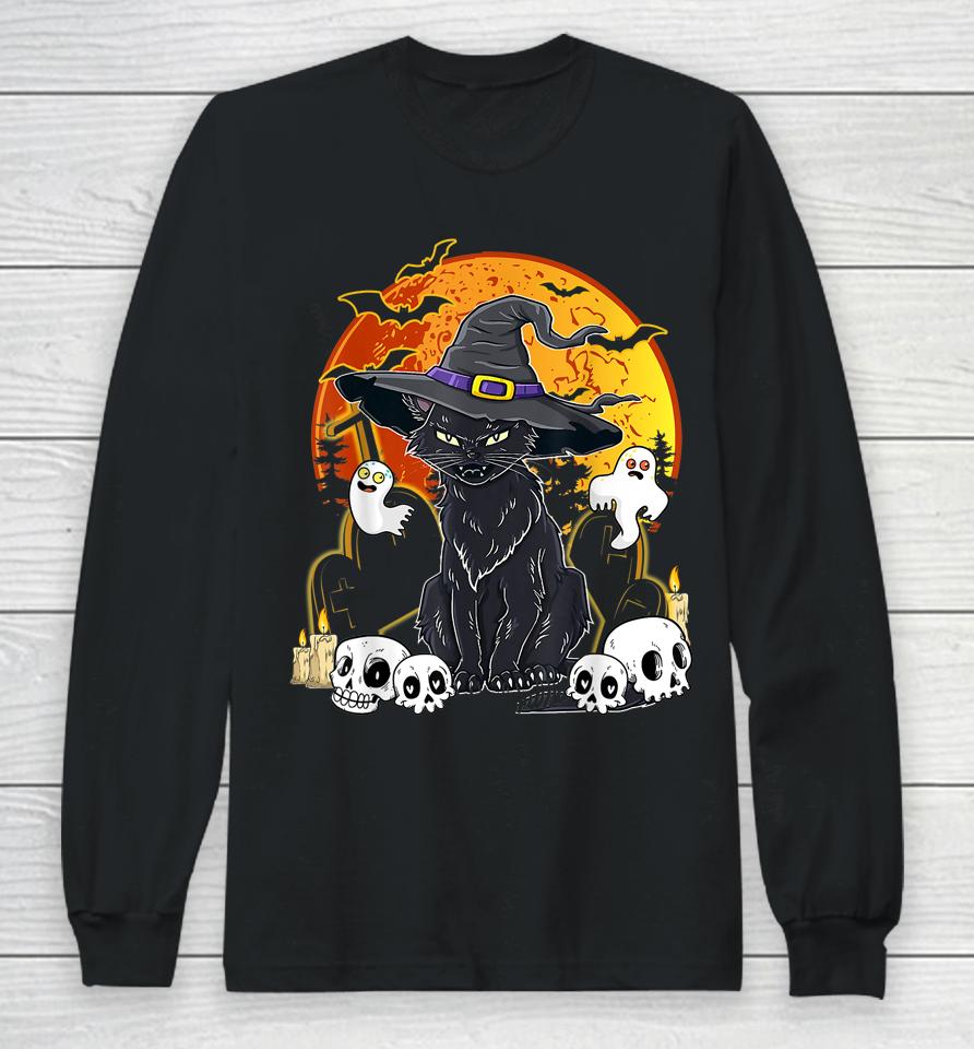 Halloween Cats With Witch Hat Costume Hat Tee Hocus Pocus Long Sleeve T-Shirt