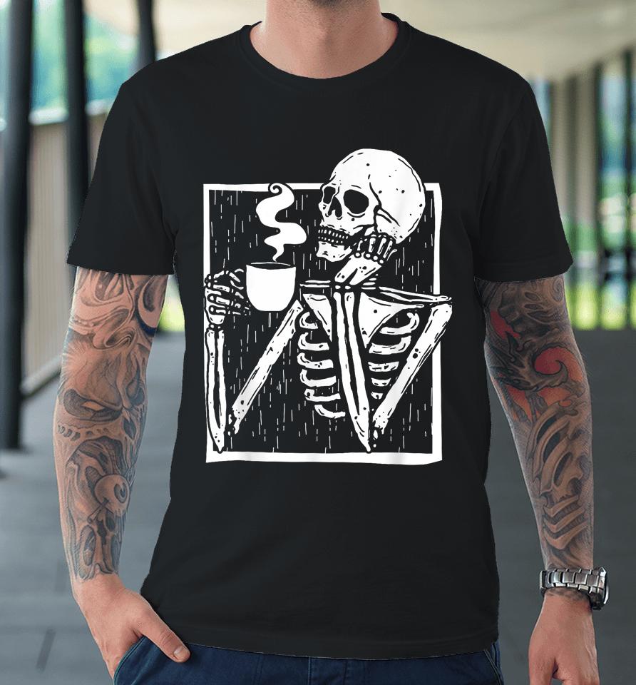 Halloween Coffee Drinking Skeleton Skull Premium T-Shirt