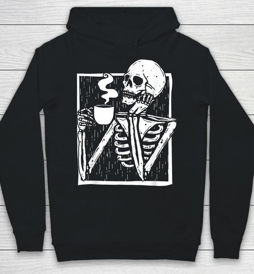 Halloween Coffee Drinking Skeleton Skull Hoodie