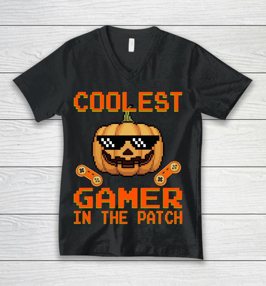 Halloween Coolest Gamer In The Patch Pumpkin Unisex V-Neck T-Shirt